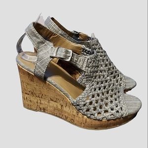 SO Gray womens open toe wedge heels.